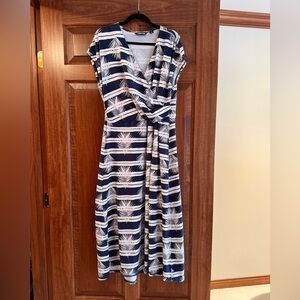 Lands' End Navy and White Patterned Midi Dress